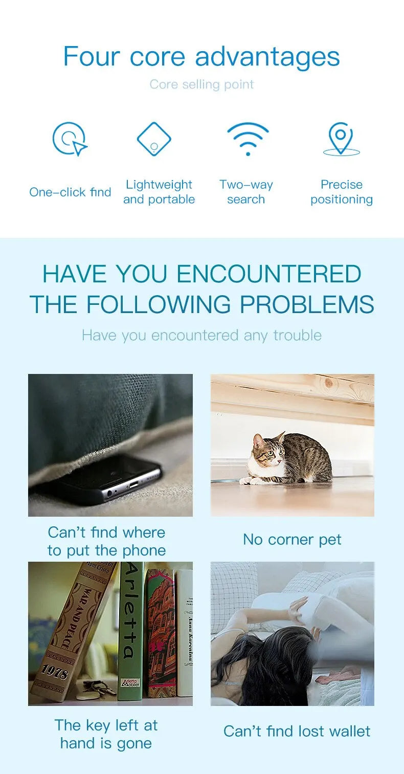 Smart Mini GPS Tracker Key Kids Bag Finder Dog Cat Pet Locator Bluetooth 5.0 Tracker Device Anti-lost Reminder for Ios Android